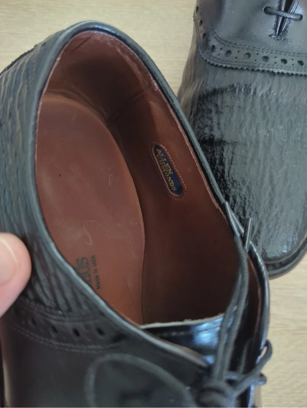 Mens Allen Edmonds Polo SHARKSKIN Rare Exotic Black Leather Size  12C 06761